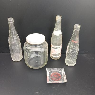 Antique lidded Jar = Pepsi bottles and an advertisement Ashtray - Lamar Colorado