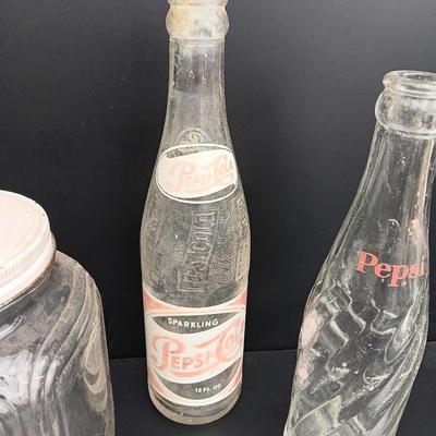 Antique lidded Jar = Pepsi bottles and an advertisement Ashtray - Lamar Colorado