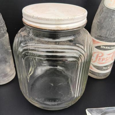 Antique lidded Jar = Pepsi bottles and an advertisement Ashtray - Lamar Colorado