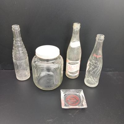 Antique lidded Jar = Pepsi bottles and an advertisement Ashtray - Lamar Colorado