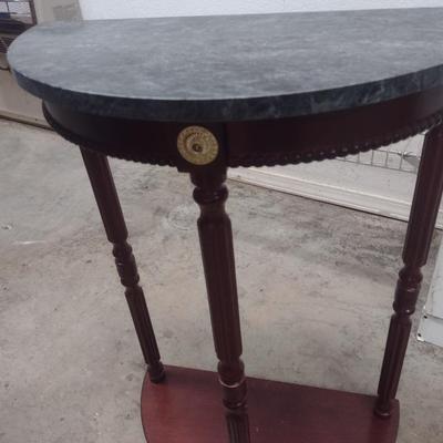 Mahogany Finish Demilune Accent Table with Marble Top