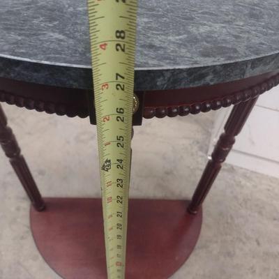 Mahogany Finish Demilune Accent Table with Marble Top