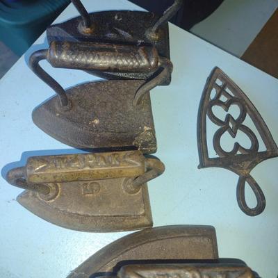 Collection of #5 and #7 Antique Cast Body Sad Irons