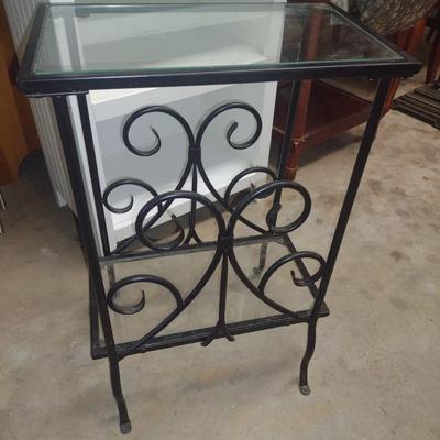 Metal Frame Double Glass Shelf Table