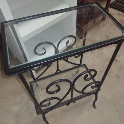 Metal Frame Double Glass Shelf Table