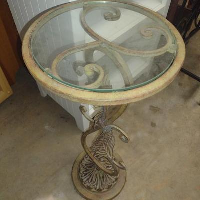 Wrought Metal Decorative Pedestal Glass Top Plant Stand