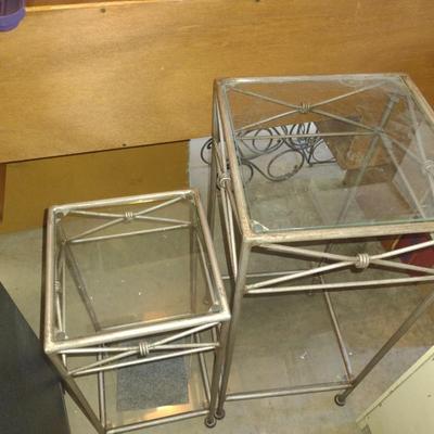 Pair of Metal Frame Stands with Glass Shelves