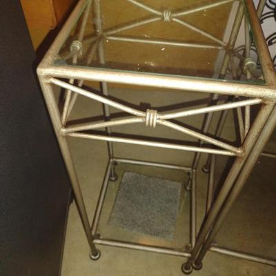 Pair of Metal Frame Stands with Glass Shelves