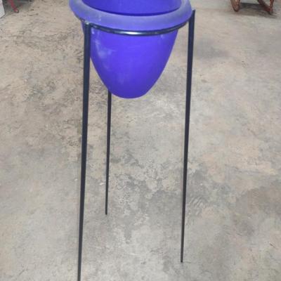 Blue Glass Flower Holder with Metal Tripod Stand