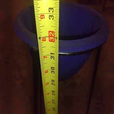Blue Glass Flower Holder with Metal Tripod Stand