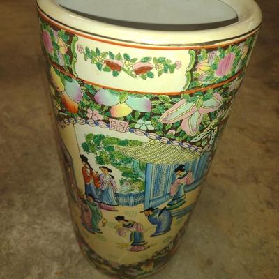 Vintage Ceramic Chinoiserie Umbrella Stand