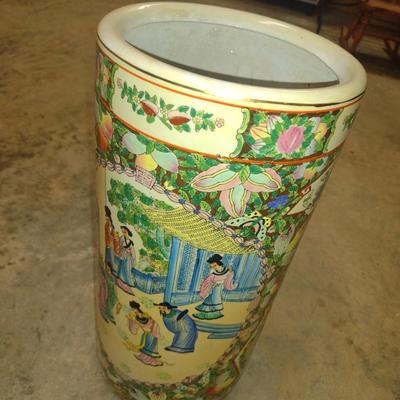 Vintage Ceramic Chinoiserie Umbrella Stand