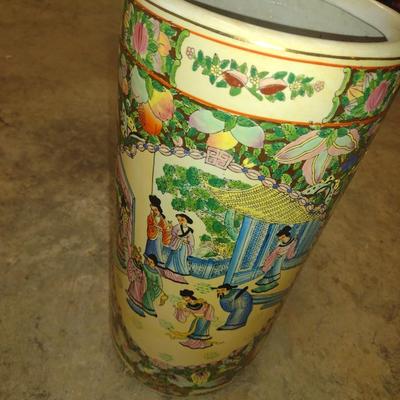 Vintage Ceramic Chinoiserie Umbrella Stand