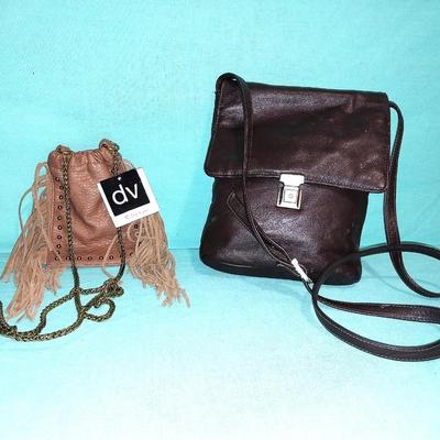 DARK BROWN LEATHER AND DV FRINGE HANDBAG