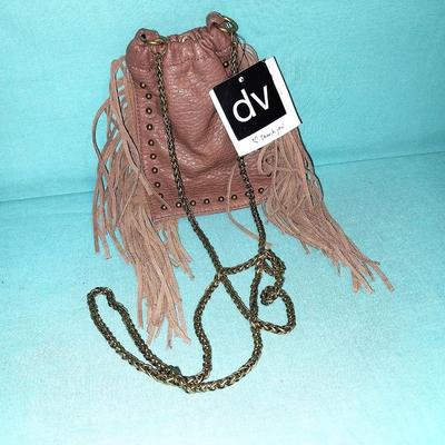 DARK BROWN LEATHER AND DV FRINGE HANDBAG