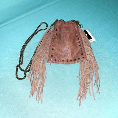 DARK BROWN LEATHER AND DV FRINGE HANDBAG