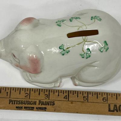 1972 Belleek Irish Pottery Piggy Bank With Shamrocks