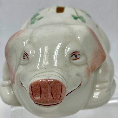 1972 Belleek Irish Pottery Piggy Bank With Shamrocks