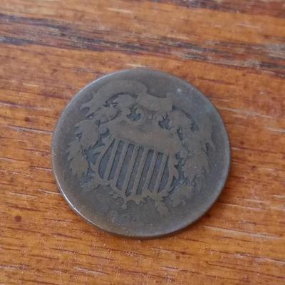 LOT 75 1864 2 CENT COIN