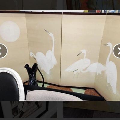 Gumps silk screen of cranes and the Moon