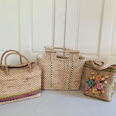 Three Vintage Large Raffia & Woven Bags