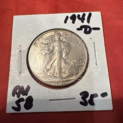 1941 D Walking Liberty AU 58 is coin .50c