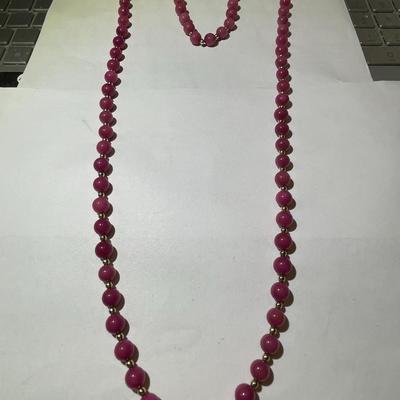 Vintage Rose Color Glass Bead Necklace 36" Long in Good Preowned Condition.