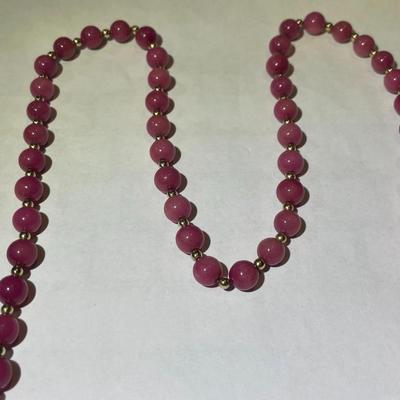 Vintage Rose Color Glass Bead Necklace 36" Long in Good Preowned Condition.