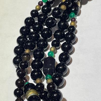 Vintage 5-Strand Onyx Bead Necklace 18" Long in Good Preowned Condition.