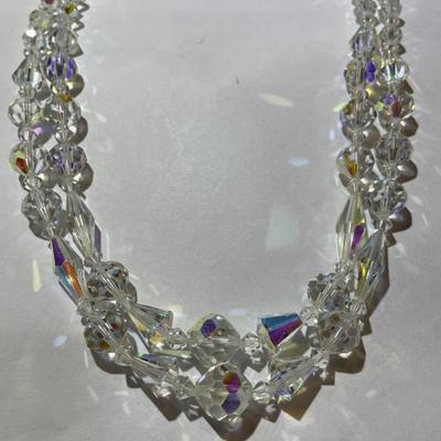 Vintage Mid-Century Double Strand Crystal Bead Necklace 22" in VG Preowned Condition. Nice Quality.
