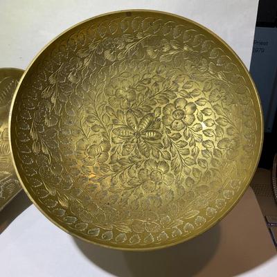 2-Vintage/Antique Brass Hand Etched Made in India Bowls Heavy Gauge Brass in Good Preowned Condition.