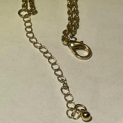 Vintage Faux Pearl & Rhinestone Pendant on a Gold-tone Double Strand Necklace 30-33" Adjustable in Very Good Preowned Condition