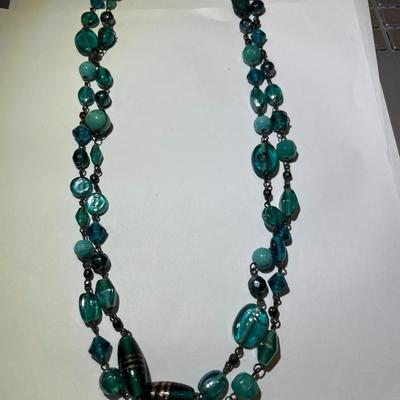 Vintage Preowned Green Glass Bead Slip-on Fashion Necklace 48" Long in Good Condition as Pictured.