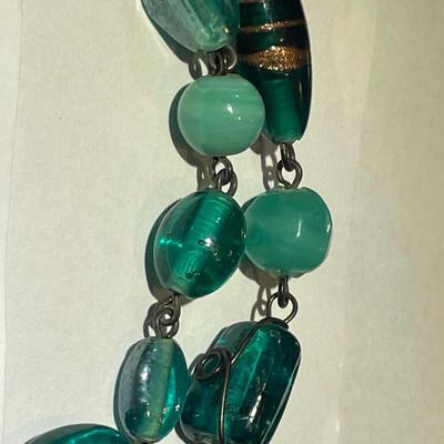 Vintage Preowned Green Glass Bead Slip-on Fashion Necklace 48" Long in Good Condition as Pictured.