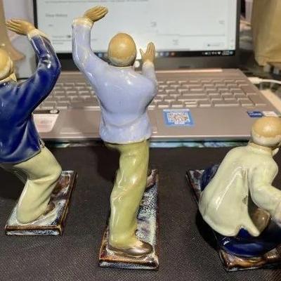 3-Vintage Mid-Century Chinese Mud Man Karate Figurines Preowned from an Estate in VG Condition. Tallest Figure is 7" Tall.