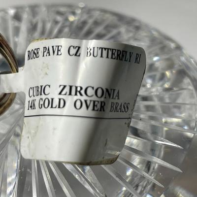 Dainty 14K Gold over Brass Butterfly CZ Fashion Ring Size 5.75 in New Never Worn Condition.
