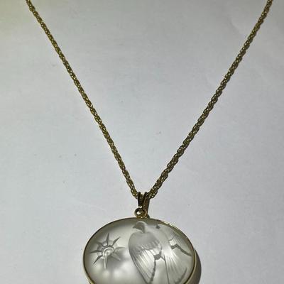Vintage Lalique Nina Ricci Frosted Crystal Dove Pendant on a Fashion 18" Necklace in Good Preowned Condition.