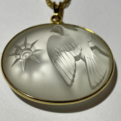 Vintage Lalique Nina Ricci Frosted Crystal Dove Pendant on a Fashion 18" Necklace in Good Preowned Condition.