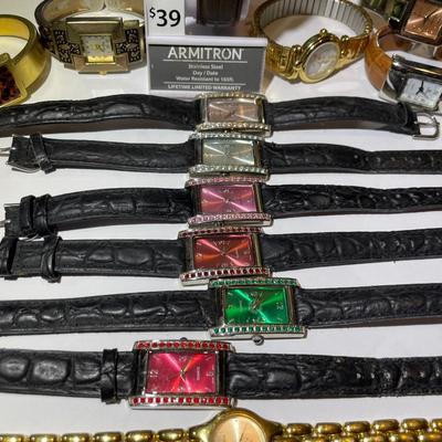 Lot of 16 Preowned Wristwatches in Good Condition Mostly all Needs Batteries Receive all as Pictured.