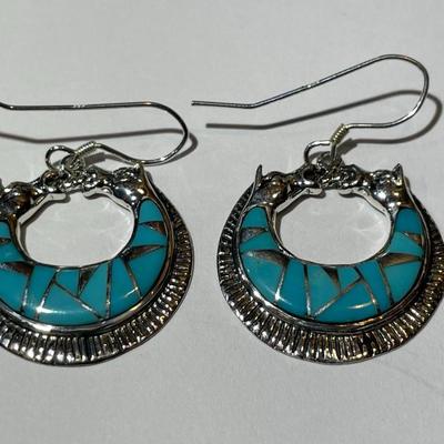 Sterling Silver Turquoise Dangling Earrings in New Never Worn Condition as Pictured.