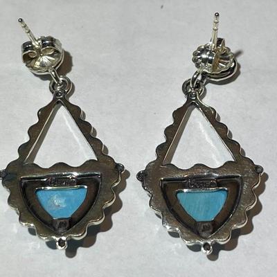 Carolyn Pollack/Relios Sterling Silver .925 Silver Turquoise Dangle Earrings in New Never Used Condition.