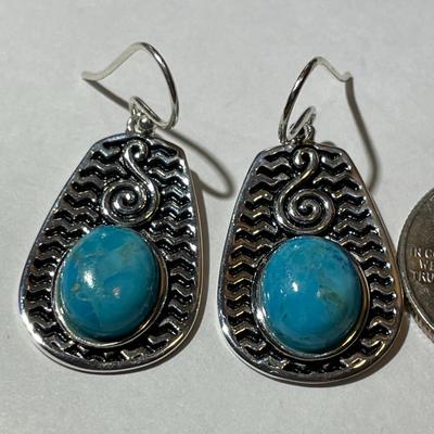 Vintage Sterling Silver .925 BBJ Turquoise Dangling Earrings in New Never Worn Condition.