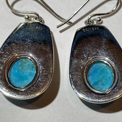 Vintage Sterling Silver .925 BBJ Turquoise Dangling Earrings in New Never Worn Condition.