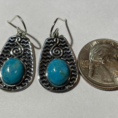 Vintage Sterling Silver .925 BBJ Turquoise Dangling Earrings in New Never Worn Condition.