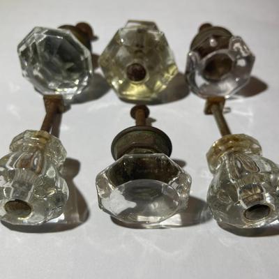 Lot of 6 Vintage/Antique Crystal Cabinet Knobs in Fair-Good Condition as Pictured.