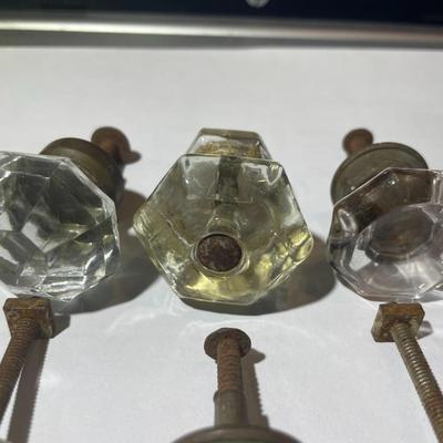 Lot of 6 Vintage/Antique Crystal Cabinet Knobs in Fair-Good Condition as Pictured.