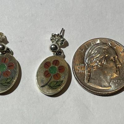 Vintage Carolyn Pollack/Relios Inlaid Sterling Silver Stud Dangling Earrings in VG Condition.