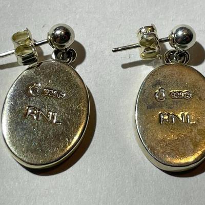 Vintage Carolyn Pollack/Relios Inlaid Sterling Silver Stud Dangling Earrings in VG Condition.