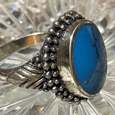 Mark Wasserman Samara (MWS) Sterling Silver Turquoise Ring Size-8 in VG Preowned Condition.