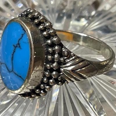 Mark Wasserman Samara (MWS) Sterling Silver Turquoise Ring Size-8 in VG Preowned Condition.